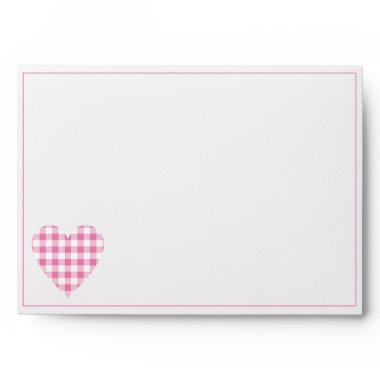 Pink Plaid Gingham Check Heart Envelope