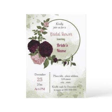 pink plum burgundy flowers greenery bridal shower Invitations