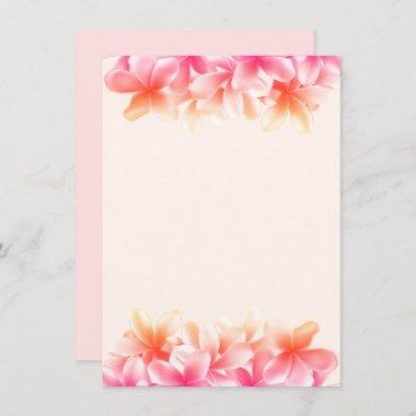 Pink Plumeria Flowers Blank Note Paper Invitations