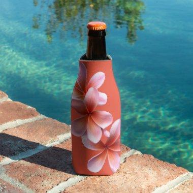 Pink Plumeria Flowers Bottle Cooler