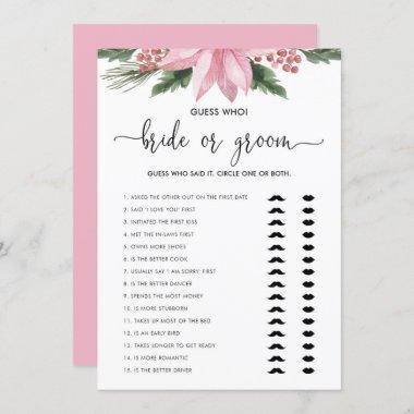 Pink Poinsettia Winter Bride or Groom Shower Game Invitations