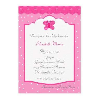 Pink Polka Dot and Butterfly Whimsical Baby Shower Invitations