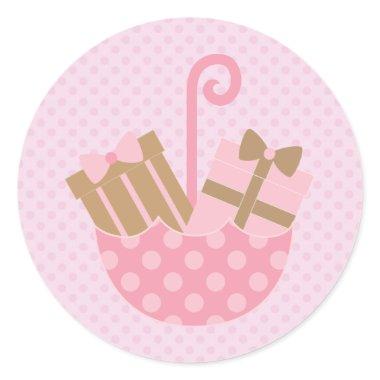 Pink Polka Dots Baby or Bridal Shower Stickers