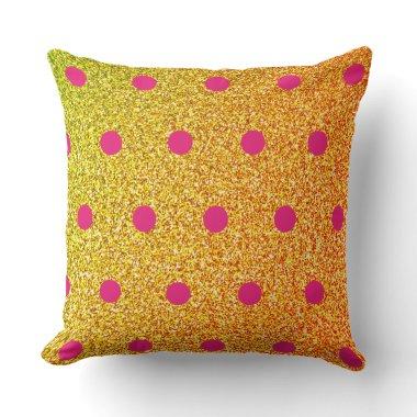 Pink Polka Dots Glittery Golden Ombre Girls Room Throw Pillow