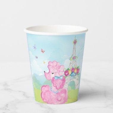 Pink Poodle and Eiffel Tower, Paris France Paper Cups
