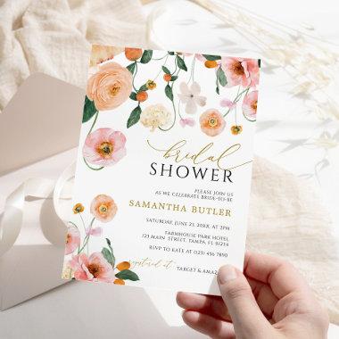 Pink Poppy Floral Bridal Shower Invitations