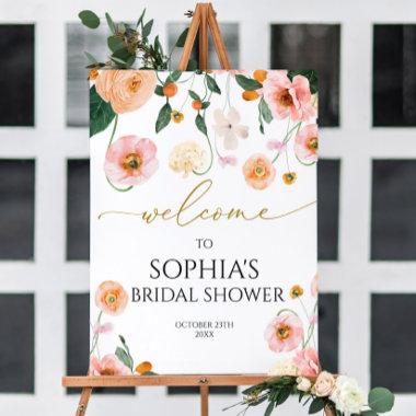 Pink Poppy Flowers Bridal Shower Welcome Sign