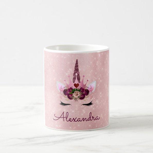 Pink Princess Unicorn Rose Gold Blush Pink Glitter Coffee Mug