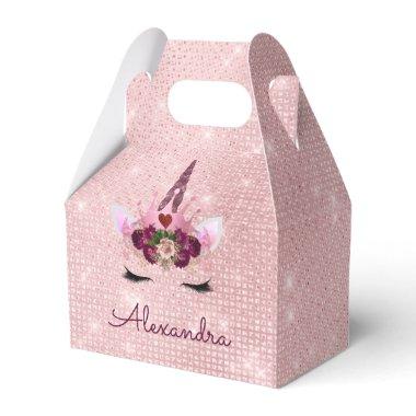 Pink Princess Unicorn Rose Gold Blush Pink Glitter Favor Boxes