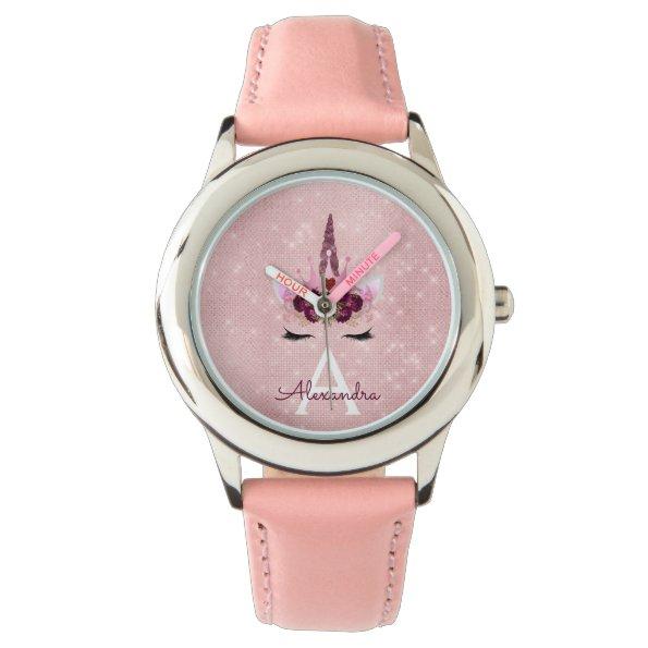 Pink Princess Unicorn Rose Gold Blush Pink Glitter Watch