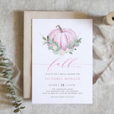 Pink Pumpkin and Greenery Fall Bridal Shower Invitations