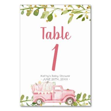 Pink Pumpkin Truck Baby Shower Table Number