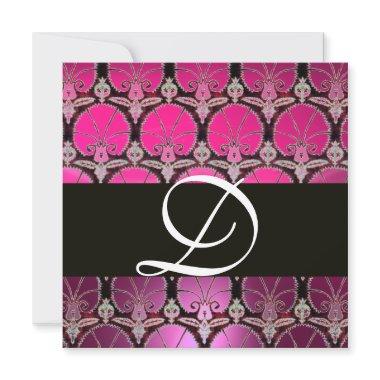 PINK PURPLE BLACK DAMASK CARNATIONS MONOGRAM