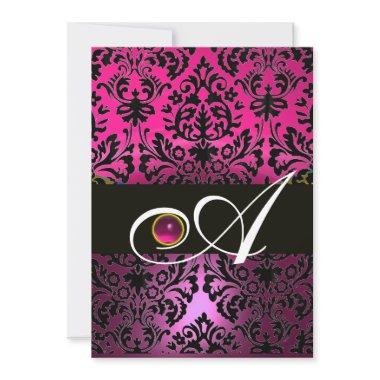 PINK PURPLE BLACK DAMASK MONOGRAM Amethyst Fuchsia Invitations