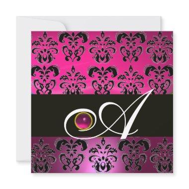 PINK PURPLE BLACK DAMASK MONOGRAM Amethyst Fuchsia Invitations