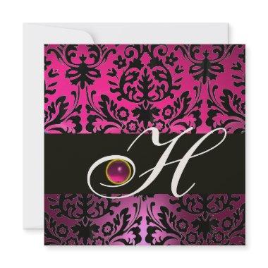 PINK PURPLE BLACK DAMASK MONOGRAM Amethyst Fuchsia Invitations