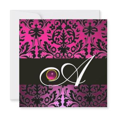 PINK PURPLE BLACK DAMASK MONOGRAM Amethyst Fuchsia Invitations