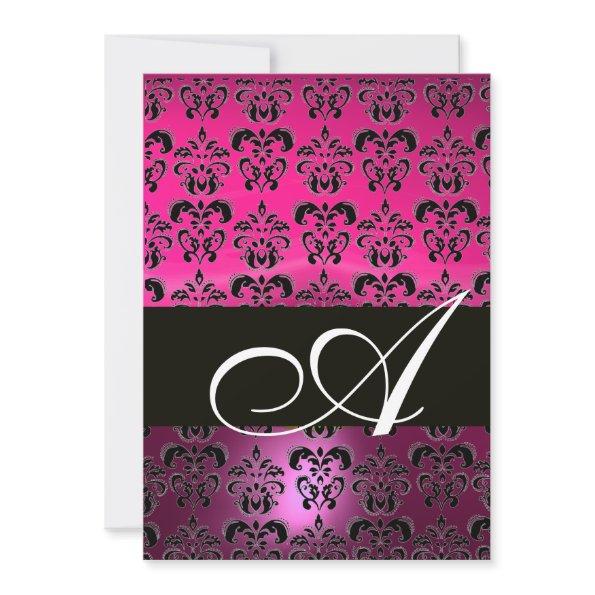 PINK PURPLE BLACK DAMASK MONOGRAM ,fuchsia white
