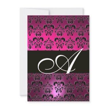 PINK PURPLE BLACK DAMASK MONOGRAM fuchsia white