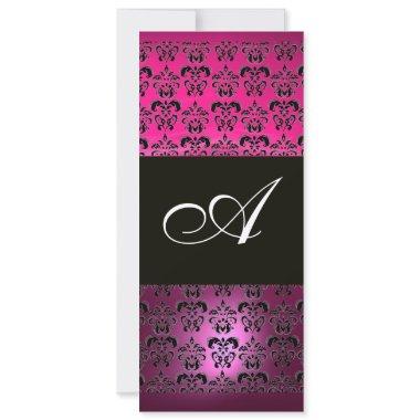 PINK PURPLE BLACK DAMASK MONOGRAM ,fuchsia white Invitations