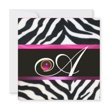 PINK,PURPLE BLACK WHITE ZEBRA FUR MONOGRAM fuchsia Invitations