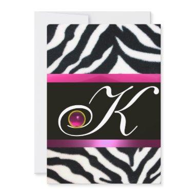 PINK,PURPLE BLACK WHITE ZEBRA FUR MONOGRAM fuchsia Invitations