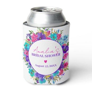 Pink Purple Blue Floral Bridal Shower Can Cooler
