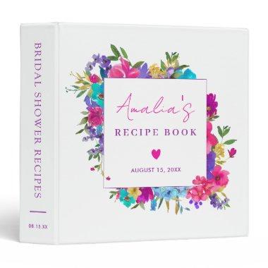Pink Purple Blue Floral Bridal Shower Recipe Book 3 Ring Binder