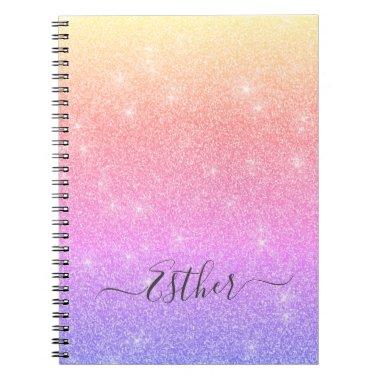 Pink Purple Blue Gold Glitter Monogram Notebook