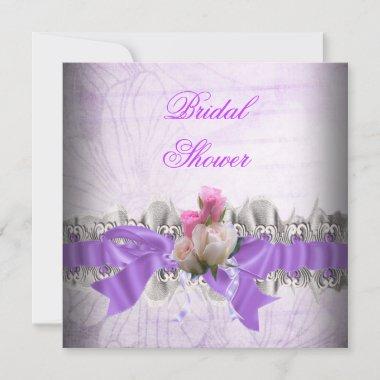 Pink Purple Bridal Shower White Lace Garter Invitations
