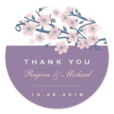 Pink Purple Cherry Blossom Floral Wedding Sticker