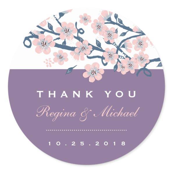 Pink Purple Cherry Blossom Floral Wedding Sticker
