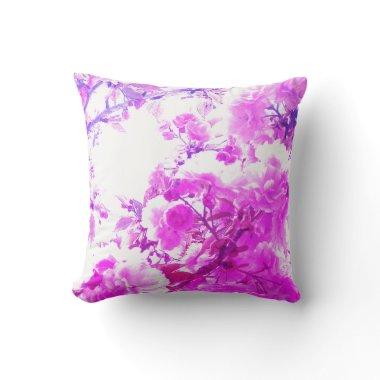Pink Purple Cherry Floral Art Patterns Sakura Throw Pillow