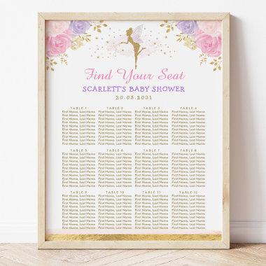 Pink Purple Floral Fairy Girl Baby Shower Seating Poster