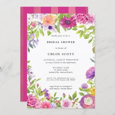 Pink Purple Floral Summer Bridal Shower Invitations