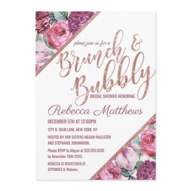 Pink Purple Flowers Rose Gold Brunch and Bubbly Invitations