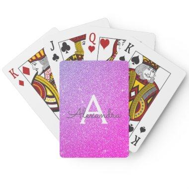 Pink Purple Glitter and Sparkle Monogram Poker