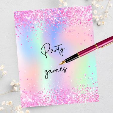 Pink purple glitter holographic party games