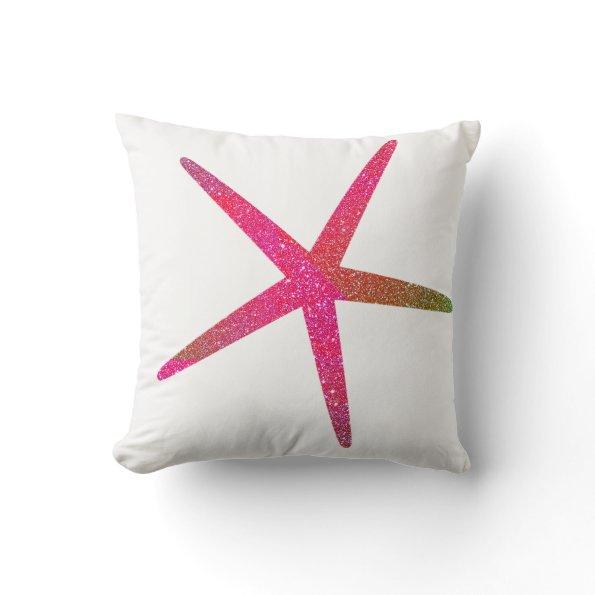 Pink Purple Glitter Ombre Sparkle Starfish Girly Throw Pillow