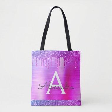Pink Purple Glitter Sparkle Elegant Monogram Tote Bag