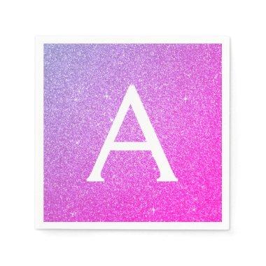 Pink - Purple Glitter & Sparkle Monogram Birthday Napkins