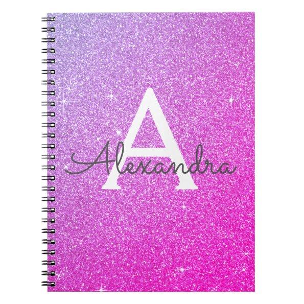 Pink Purple Glitter Sparkle Monogram Notebook