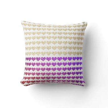 Pink Purple Gold Sparkly Glittery Hearts Patterns Outdoor Pillow