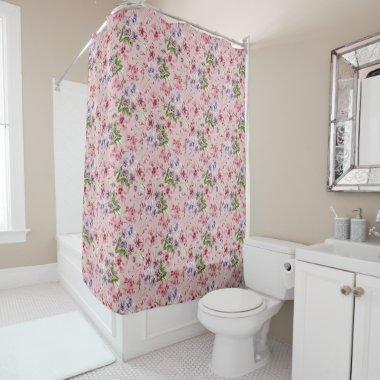 Pink Purple Green Floral Shower Curtain