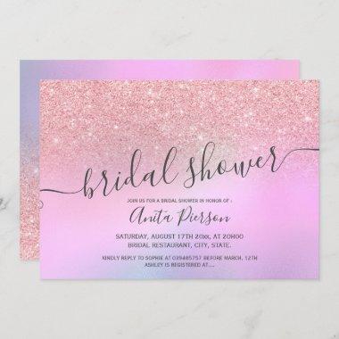 Pink purple holographic glitter chic bridal shower Invitations