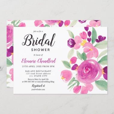 Pink purple mauve floral watercolor bridal shower Invitations