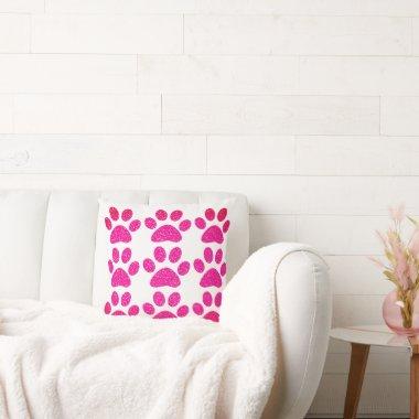 Pink Purple Paw Print Glittery Ombre Cool Gift Throw Pillow