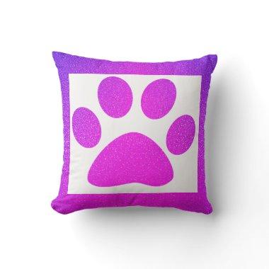 Pink Purple Paw Print Glittery Ombre Cute Gift Outdoor Pillow