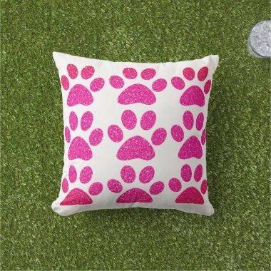 Pink Purple Paw Print Glittery Ombre Gift 2023 Outdoor Pillow