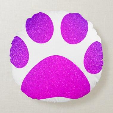Pink Purple Paw Print Glittery Ombre Gift 2023 Round Pillow